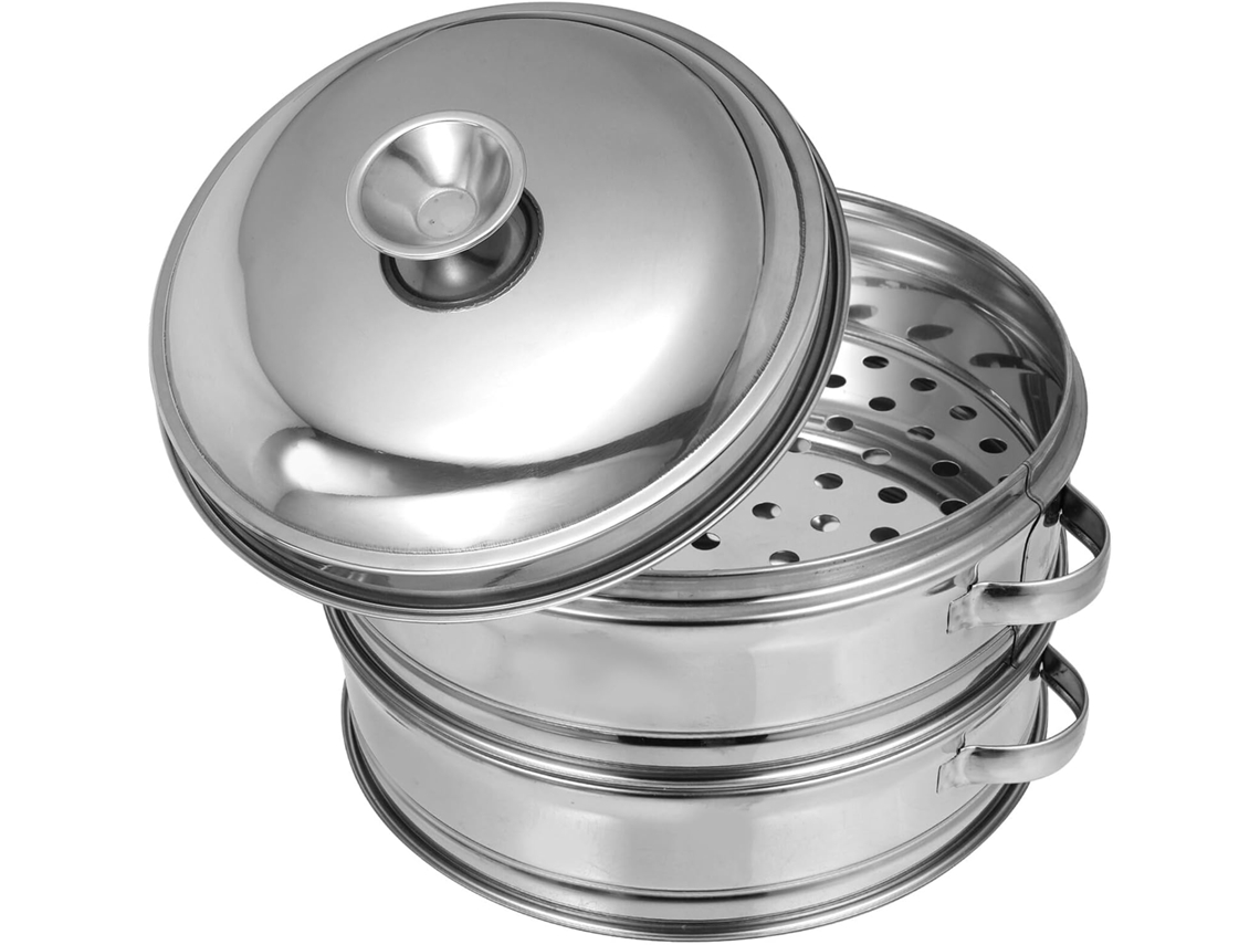 Cesto Para Cozinhar A Vapor Em Aço Inoxidável De 20 Cm Com Alças, Conjunto Com 2 Cestos E 1 Tampa Cesto Para Cozinhar A Vapor Em Aço In Gokoco