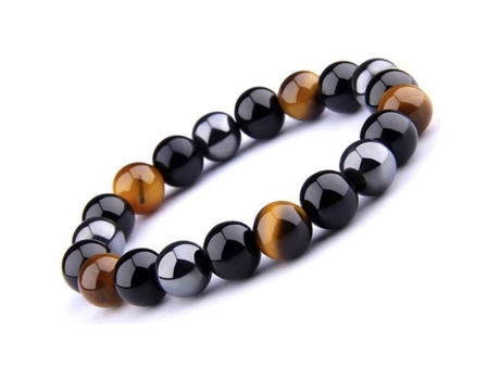 Bracelete Ueuc Olho De Tigre Hematita Obsidiana Negra 10 Mm