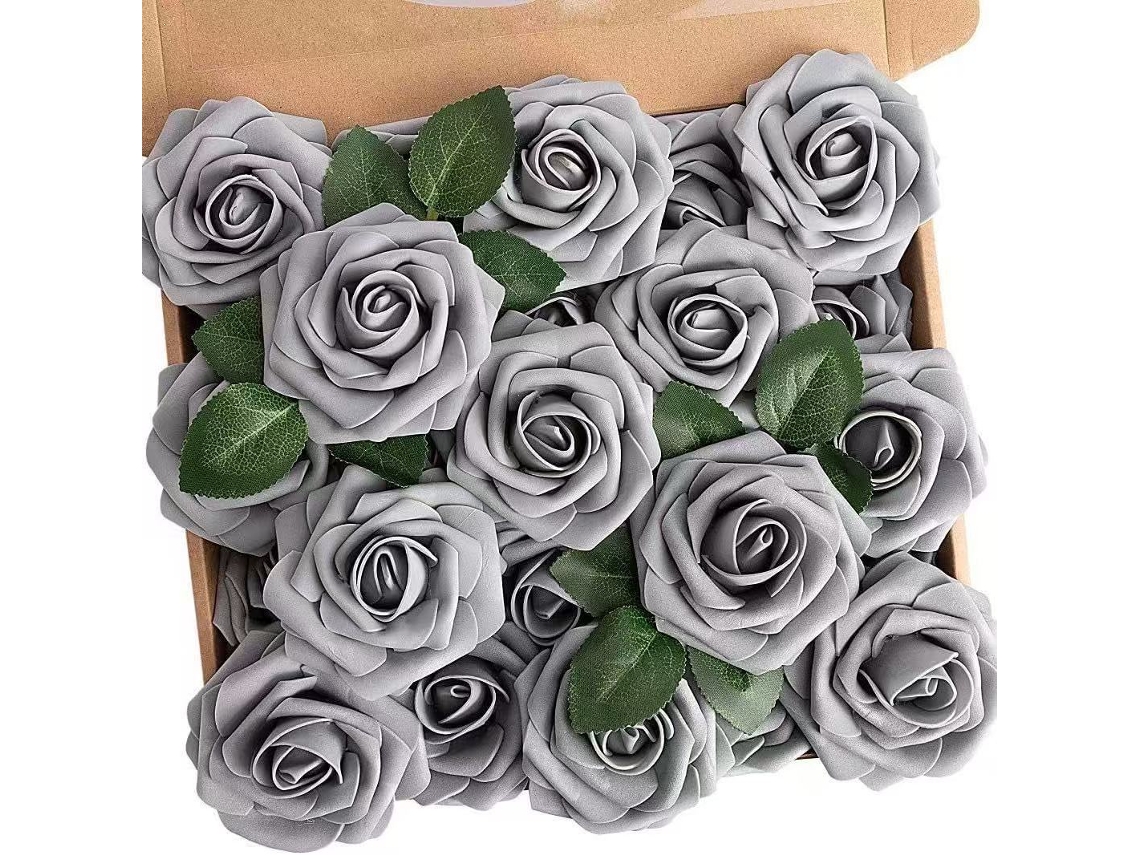 Rosas Artificiais, 25 Hastes, Para Buquês De Casamento Diy E Decoração De Mesas De Festa, Cor Cinza. Siurn