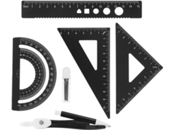 Conjunto de réguas em liga de alumínio com instrumento de design multiangular e função de transferência, design e medições versáteis.