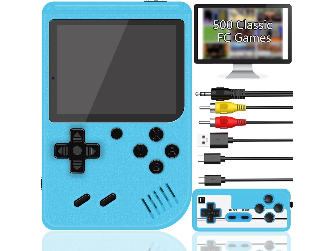 Console Portátil Retrô com 500 Títulos Clássicos, Tela de 3 Polegadas, Azul AQUAFORGE