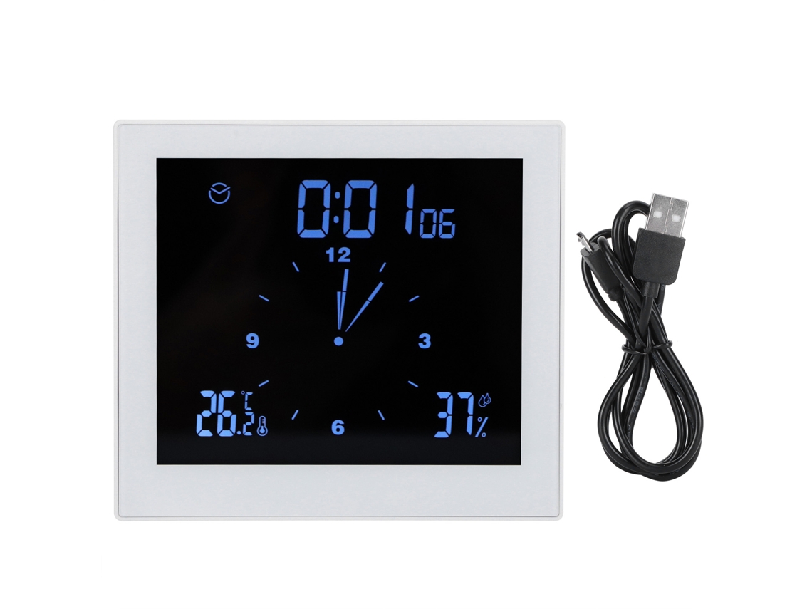Despertador digital Baok com termohigrômetro, tela sensível ao toque, à prova d'água para decoração de casa e escritório, branco Ts-wp10-w