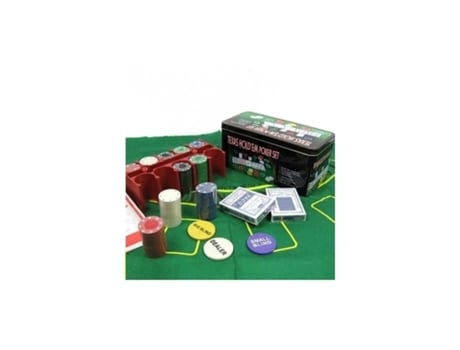 Conjunto de Poker 200 Fichas com Caixa 2 Baralhos Conjunto de Cartas do Dealer Tapete do Dealer