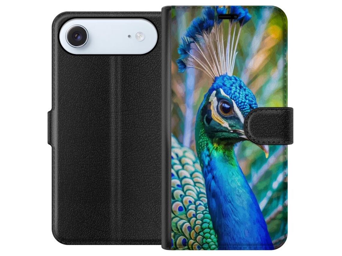 Capa Carteira Compatível Com Apple Iphone Air Com Estampa De Penas De Pavão, Design Colorido E Motivo Exótico De Pássaro.