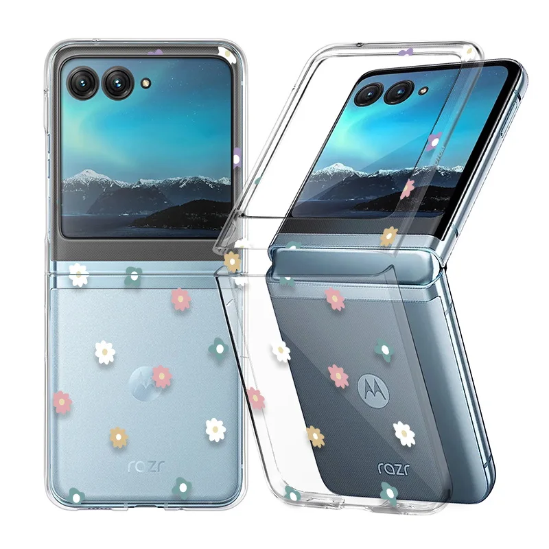 ((a184)razr 60 Ultra) Capa Dobrável Transparente À Prova De Choque Com Estampa Floral, Capa Rígida Transparente