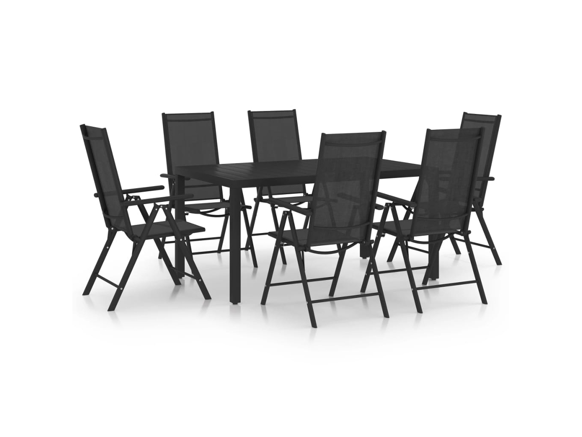 Vidaxl 7 Pcs Conjunto De Jantar Para Jardim Alumínio Preto