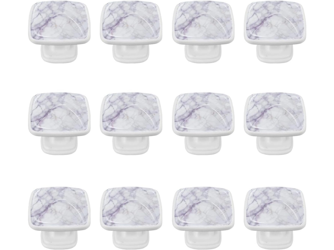Puxadores E Maçanetas Quadradas Para Armários De Cozinha, Conjunto De 12 Peças, Textura Abstrata De Mármore Branco