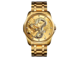 Relógio De Quartzo Skmei 9193 Masculino Com Padrão De Dragão Dourado, Calendário E Luminescência.