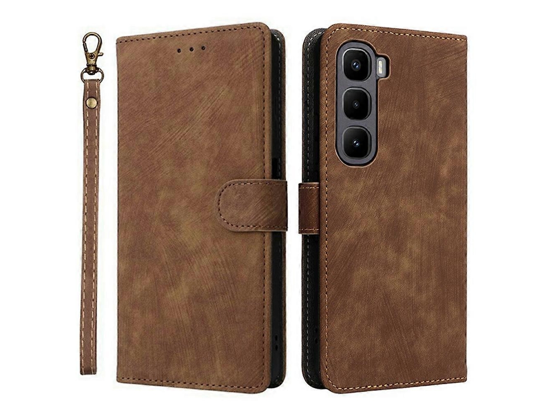 Capa Tkdaddy Para Infinix Hot 60 Pro 4g X6885, Carteira, Bloqueio Rfid, Couro Sintético, Capa De Celular Com Suporte E Alça, Marrom