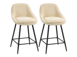 Conjunto De 2 Banquetas De Bar Em Veludo Cotelê. Cadeiras De Bar Com Encosto Curvo. Apoio Para Os Pés. 49x52x88cm. Bege.