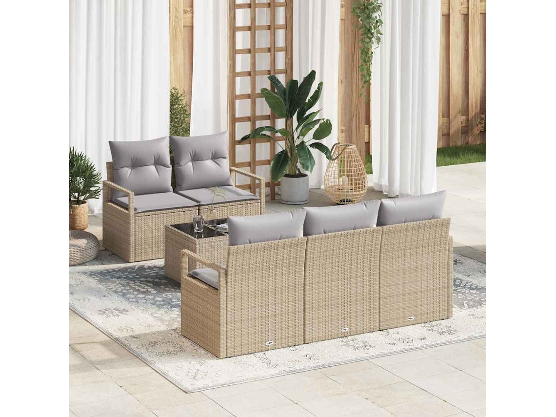 Vidaxl Conjunto De Sofás Com Almofada 6 Pcs Bege E Cinza Vime Pe