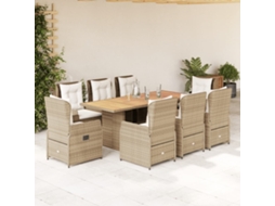 Vidaxl 9 Pcs Conjunto De Jantar P/ Jardim Com Almofadões Vime Pe Bege