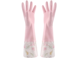 Luvas De Borracha Rosa Com Flores Antiderrapantes Impermeáveis Quentes De Inverno Com Manga Longa De Latex Para Lar Cozinha Limpeza Mulher