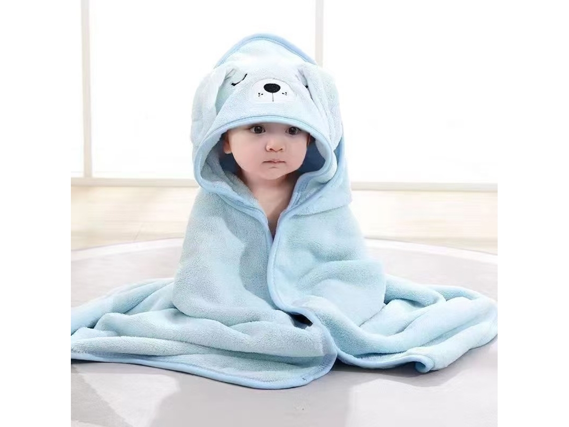 Toalha De Banho Com Capuz Para Bebê, Em Fleece Coral Macio, Ideal Para Recém-nascidos, Azul. Siurn