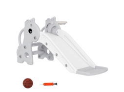 Escorregador Infantil 3 Em 1 Formato Girafa Com Cesta De Basquete, Escalada E Bola, 106x51,5x52cm, Na Cor Cinza