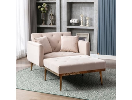 Cadeira reclinável com encosto ajustável de design moderno, tecido macio, bege, Panshiyuan (165 x 90 x 77 cm)