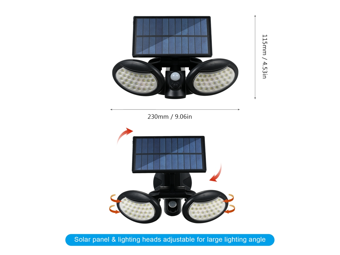 Lâmpada Solar Parede Sensor de Movimento 3 Modos IP65 para Jardim Pátio S/MARCA