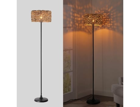 Luminária De Pé Em Rattan Natural, Feita À Mão Com Interruptor De Cabo, Base E27, Para Sala De Estar E Quarto Alpinaluz
