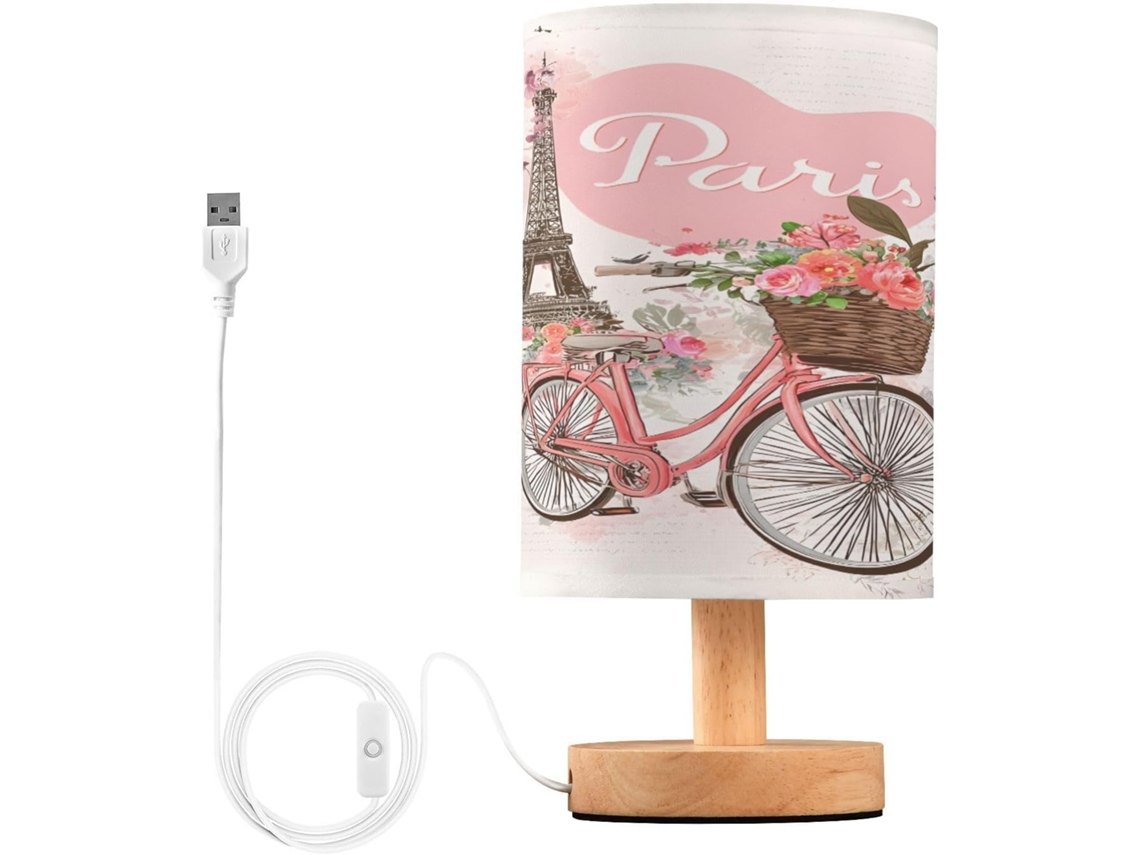 Luminária De Mesa Mnsruu Paris Torre Eiffel Bicicleta, Luminária De Mesa Led Com Cúpula Tecido, Luminária Pequena Para