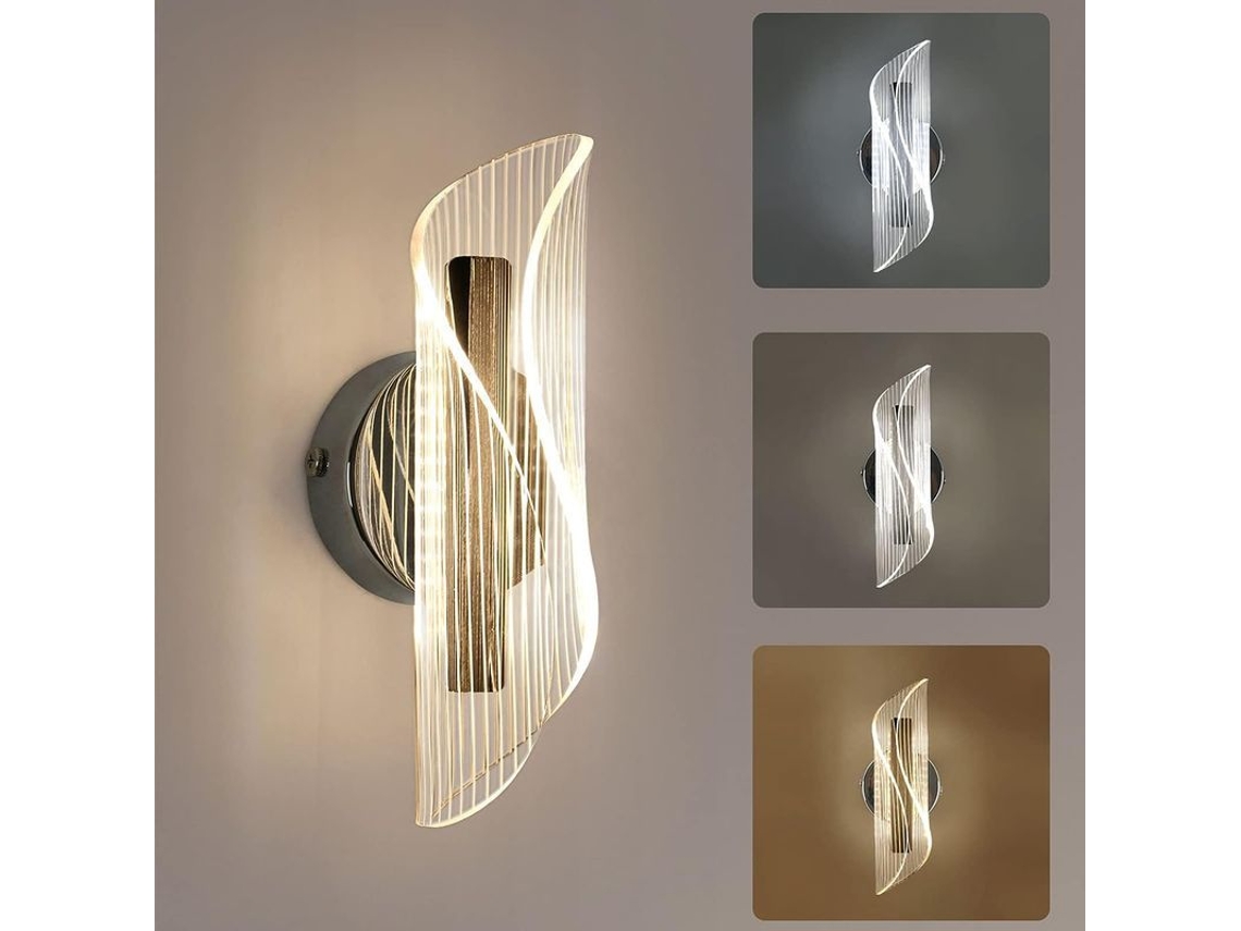 Luz de Parede Moderna 10W, Design Curvo, 3 Temperaturas de Cor, Ra≥85 | S/MARCA