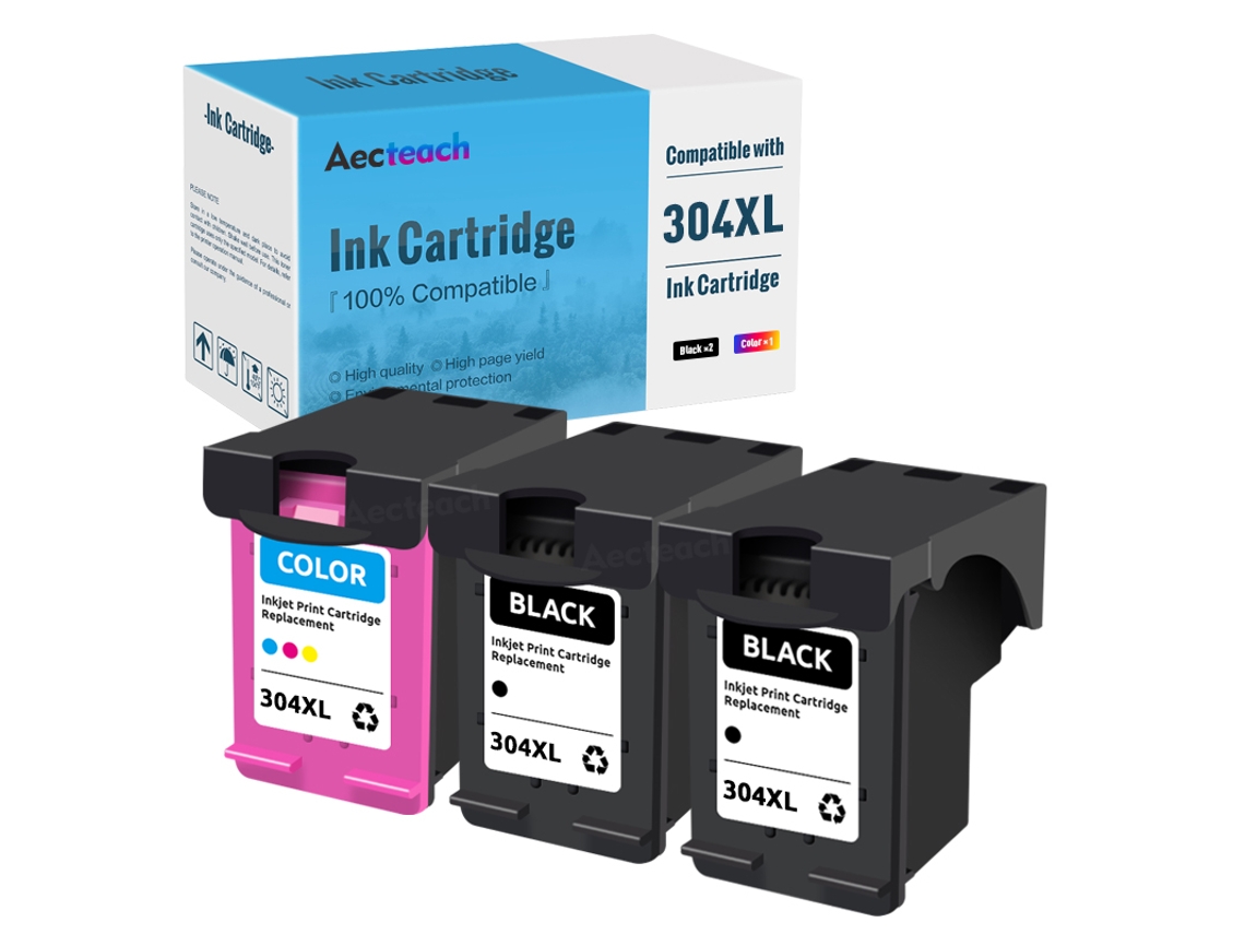 1black-aecteach Para Hp 304 304xl Cartucho De Tinta Compatível Para Hp Deskjet 3720 3721 3723 3724 3730 3732 3752 3755 3758 Tinta De Impressora