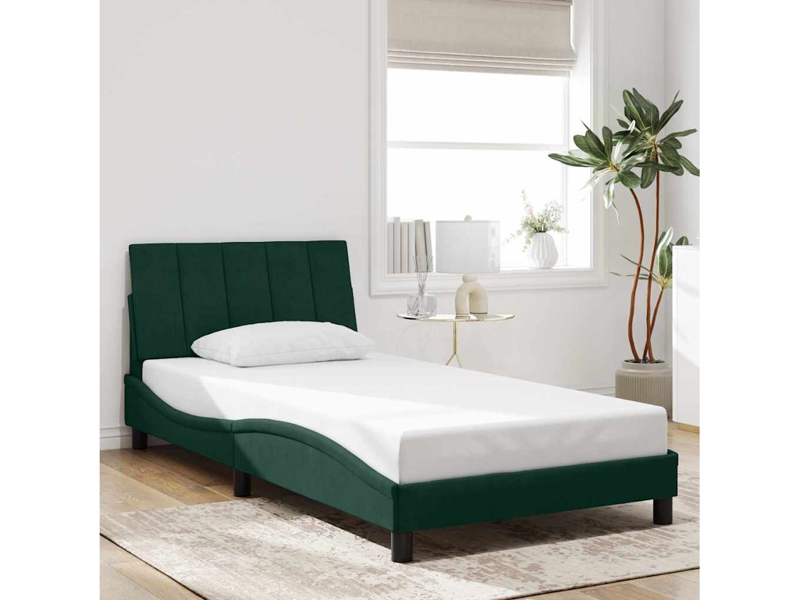 Vidaxl Estrutura De Cama Sem Colchão Hanko 100x200 Cm Veludo Verde-escuro