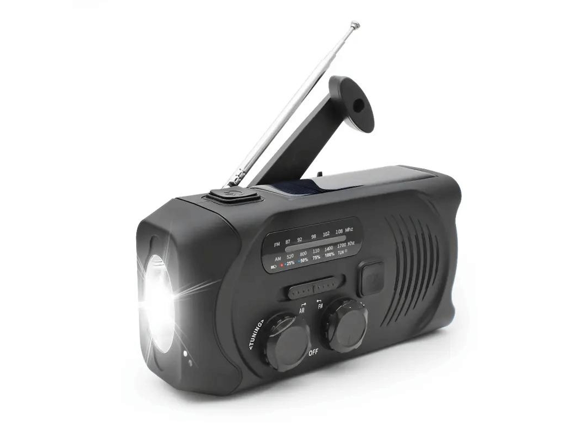 Rádio Receptor de Emergência com 10000mah, Energia Solar, Carregador de Celular e Lanterna Verde AQUAFORGE