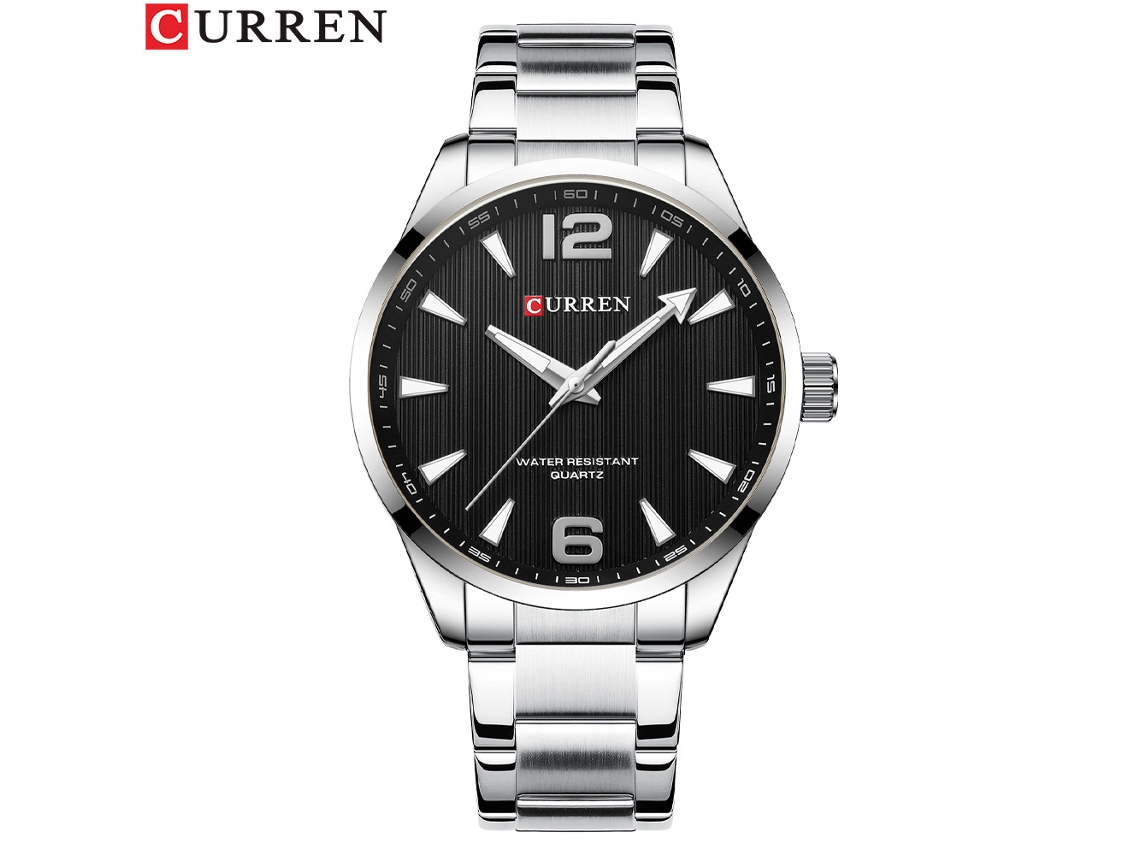 Relógio de Pulso Masculino Casual de Quartzo em Aço Inoxidável , Modelo Simples e Resistente À Água. MDUG (prateado e Preto)