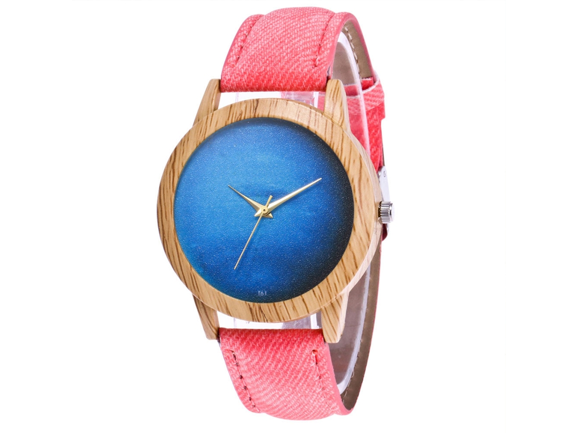 Relógio de Pulso Unissex de Quartzo com Pulseira de Denim Moda Presente Rosa