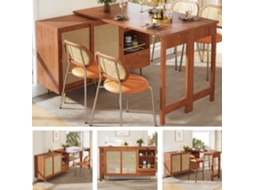 Mesa Bar Giratória Extensível Rattan Marrom Armazenamento
