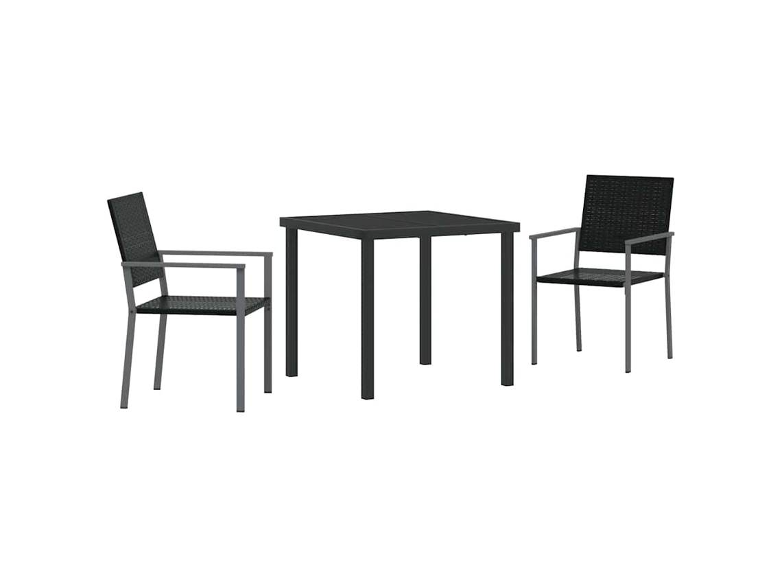 Conjunto 3 Móveis Para Exterior Vidaxl Preto Vime Pe (80 X 80 X 73 Cm)