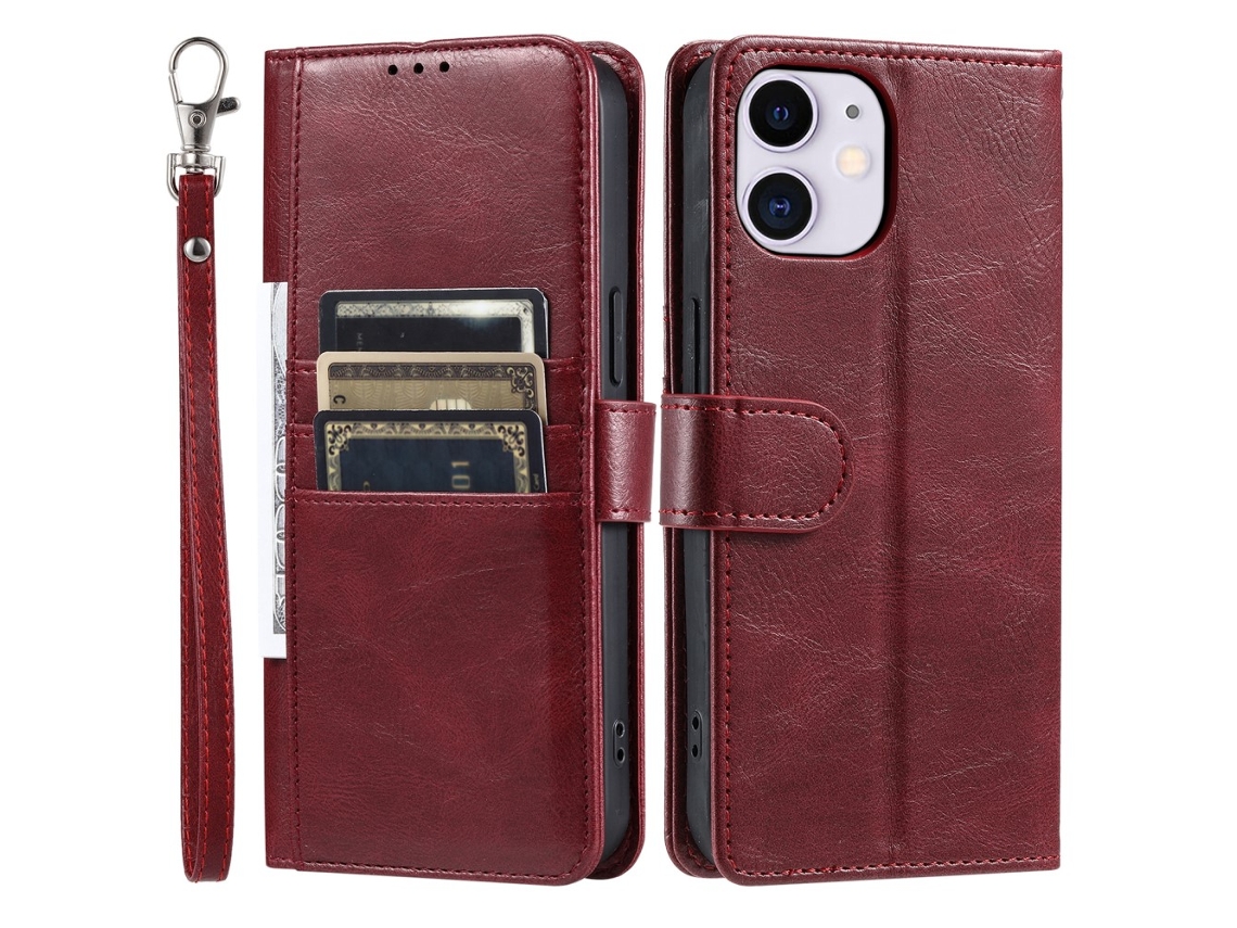 Capa Para Iphone 11 Pele Sintética Com Porta-cartões Vermelho