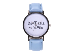 Reloj De Cuarzo Unisex Con Correa De Cuero Pu Patrón De Letras Zhoulianfa Azul Claro