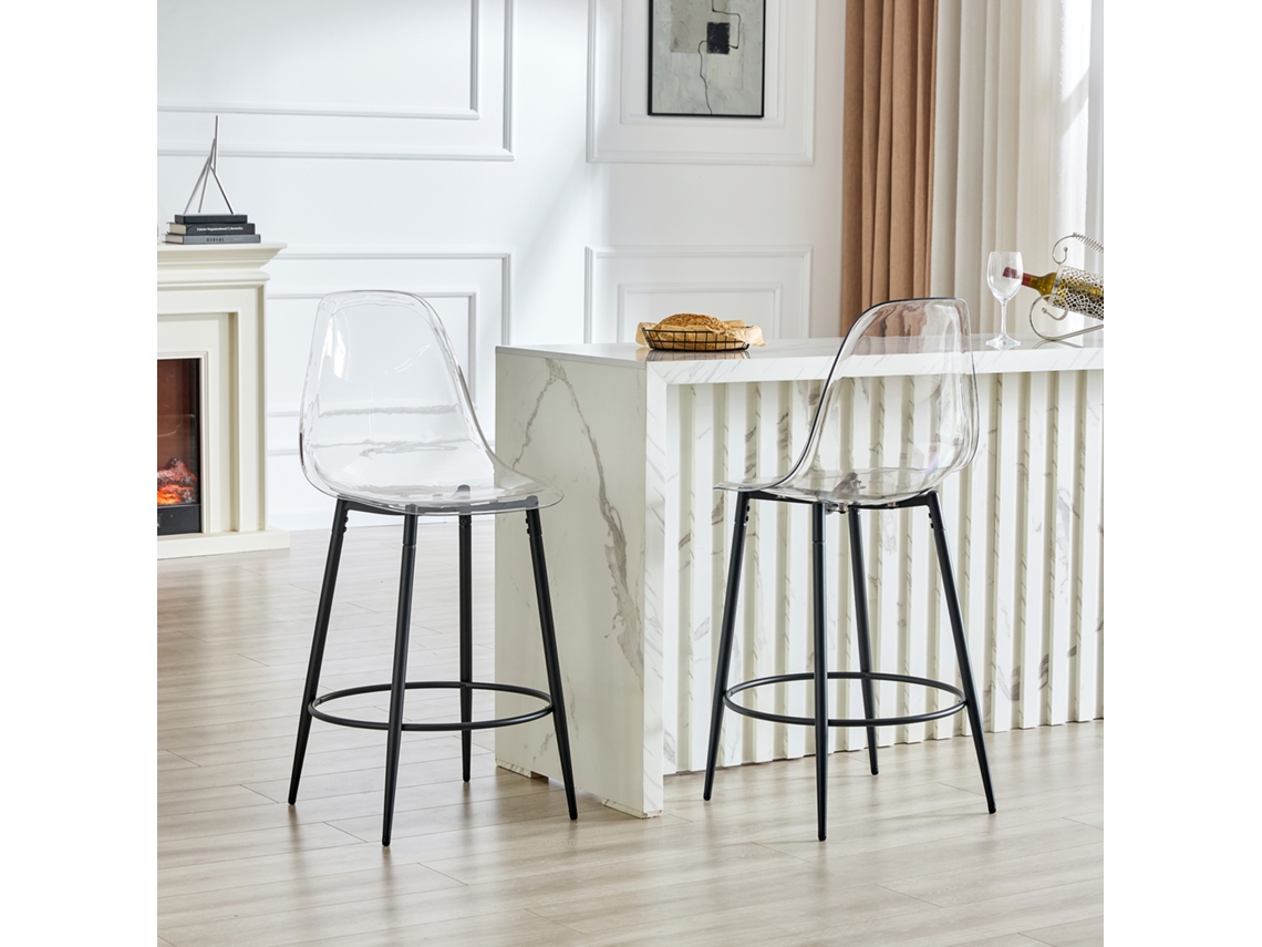 Conjunto De 2 Bancos Transparentes - Design Flutuante - Pernas De Metal Preto - Ideal Para Cozinhas Abertas Modernas - Cor: Preto, Transparente