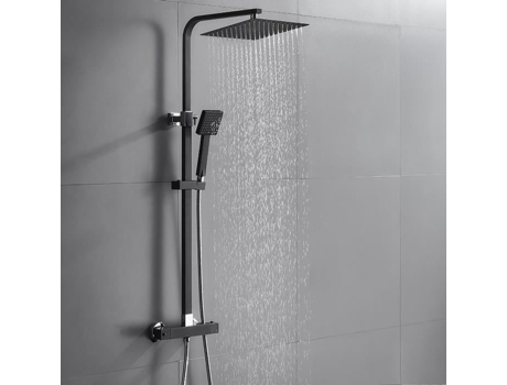 Coluna de Duche Preta com Misturador Termostático 2 Funções AURALUM Alta Regulável 80 120 Cm