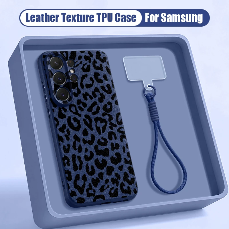 Capa Para Celular Galaxy A16 5g Com Cordão E Estampa De Leopardo (azul).