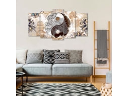 Quadro Moderno DEKOART Ying Yang, Abstratos,Zen, Bege, Marrom (150 X 80cm)