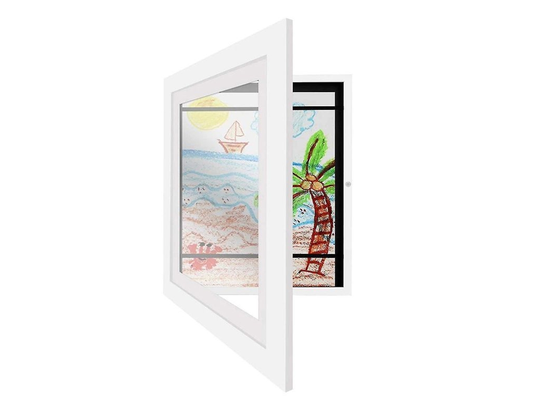 Quadro Para Arte Infantil Com Apoio De Parede Horizontal/vertical E Estrapas Elásticas De Madeira E Vidro Temperado Branco