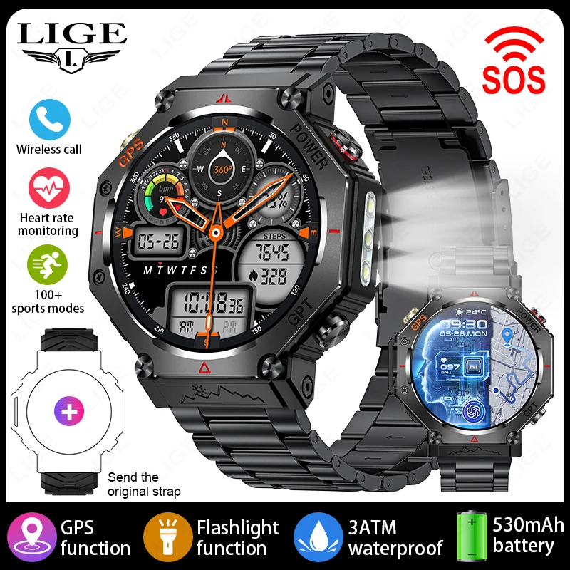 (preto Aço) Smartwatch Gps, À Prova D'água, Rastreador De Esportes Ao Ar Livre, Função De Chamada Bluetooth