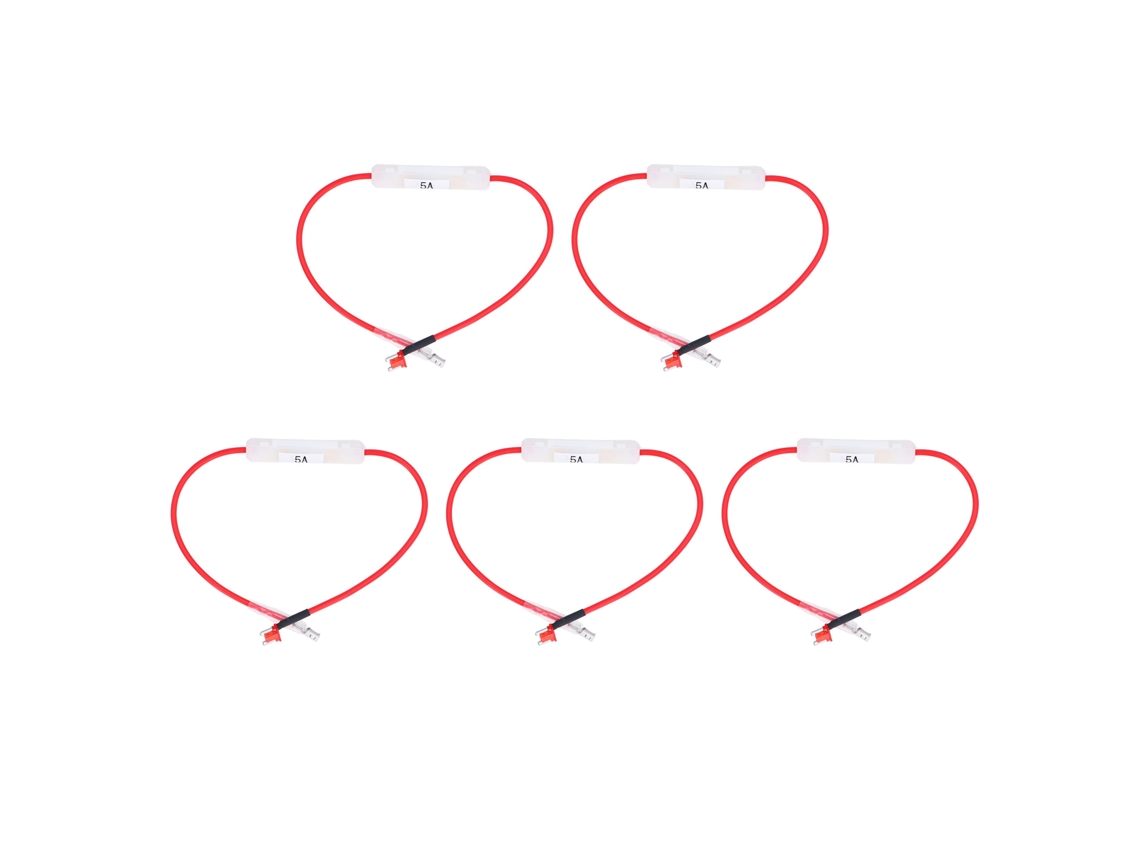 Conjunto de 5 porta-fusíveis para carro com cabo de 16 AWG de 30 cm e fusíveis de vidro de 5 A (6 x 30 mm) | S/BRAND