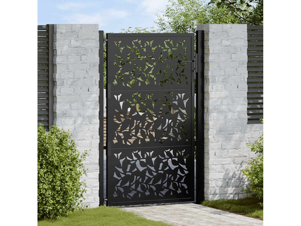 Vidaxl Portão De Jardim Preto 100x150 Cm Com Design De Folha De Aço