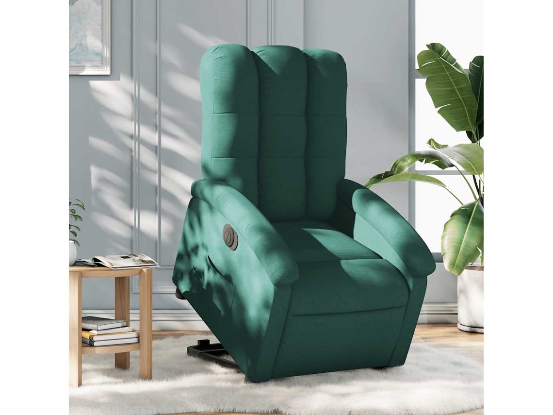 Vidaxl Poltrona Reclinável Elevatória Elétrica Tecido Verde-escuro