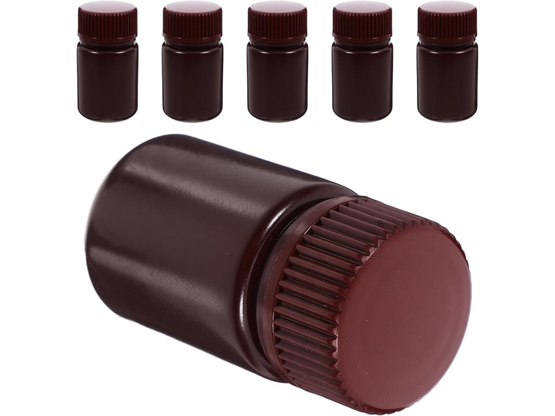 Conjunto De 6 Frascos De Laboratório Âmbar De 30 Ml Com Boca Larga.