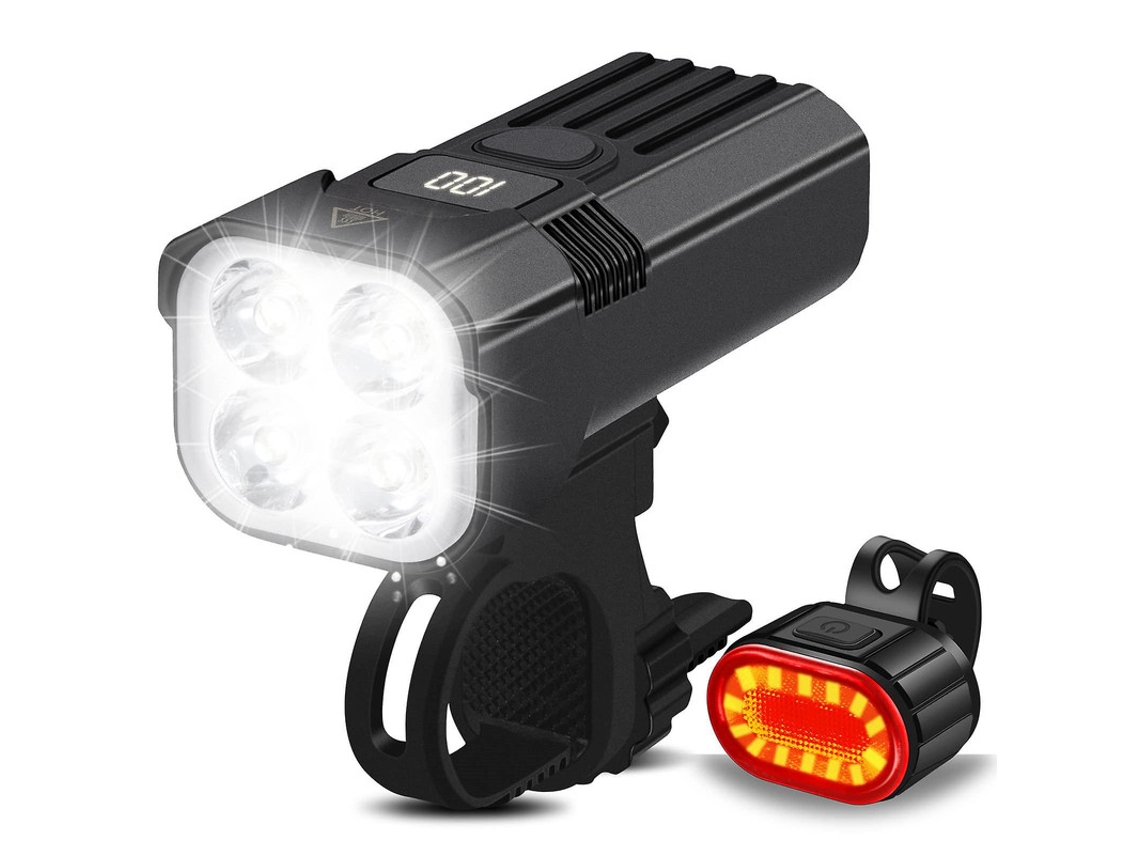 Conjunto Luz Bicicleta 2000lumens Ip65 Lcd 6modos Preto Yizhood