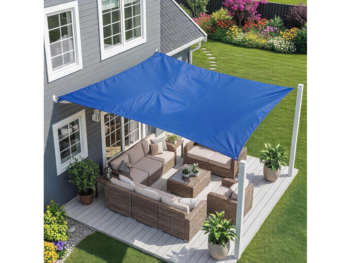 Para-sol Estilo Vela Tecido Retangular De 3x4m Com Proteção Uv, Ideal Para Uso Exterior, Pérgulas, Jardins E Varandas Azul-royal