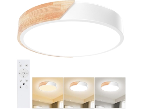 Wooden Ceiling Light, Dimmable Ceiling Light 3000k 6000k, Remote Control Led Ceiling Light, 18w Modern Light, 30cm, White Beijiyi