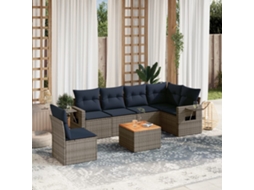 Vidaxl Conjunto De Sofá De Jardim Com 7 Peças E Almofadas Em Rattan Sintético Cinza