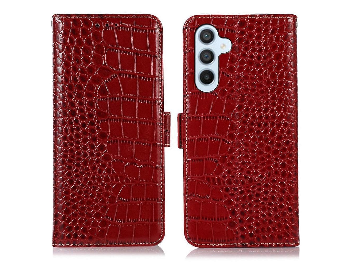 Capa De Celular Com Bloqueio Rfid E Textura De Crocodilo Em Couro Bovino Genuíno, Vermelha, Para Samsung Galaxy S25 Fe