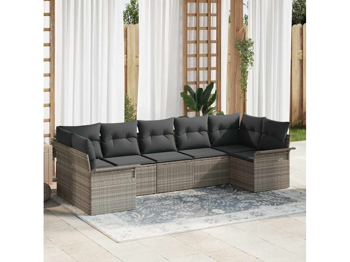 Vidaxl Conjunto De Sofá De Jardim 7 Pcs Cinzento-claro