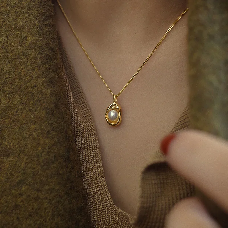 Colar De Luxo Com Pingente De Pérola E Corrente Cubana Em Aço Inoxidável (dourado)